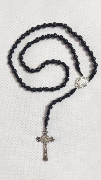 Authentic Karungali (Ebony Wood) Catholic Rosary with Silver Finish Crucifix & Centerpiece,
