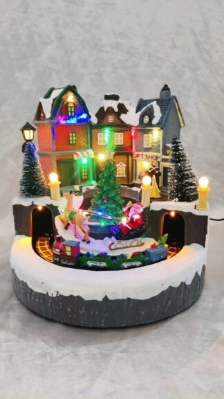 Christmas Village Scene with Moving Train